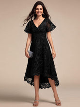 Elegant Lace Applique A-Line Midi Wedding Guest Dress